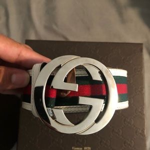 2013 gucci white leather trim belt